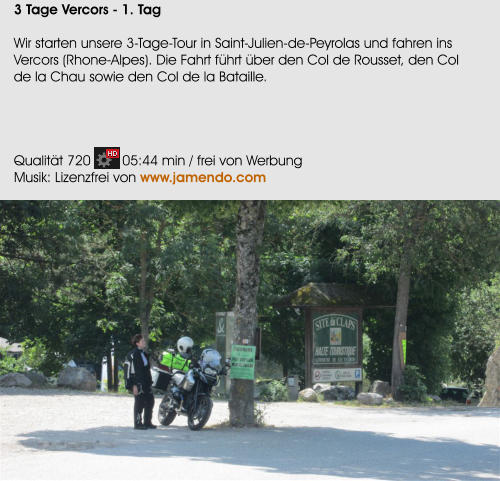 3 Tage Vercors - 1. Tag  Wir starten unsere 3-Tage-Tour in Saint-Julien-de-Peyrolas und fahren ins Vercors (Rhone-Alpes). Die Fahrt fhrt ber den Col de Rousset, den Col de la Chau sowie den Col de la Bataille.     Qualitt 720        05:44 min / frei von Werbung Musik: Lizenzfrei von www.jamendo.com